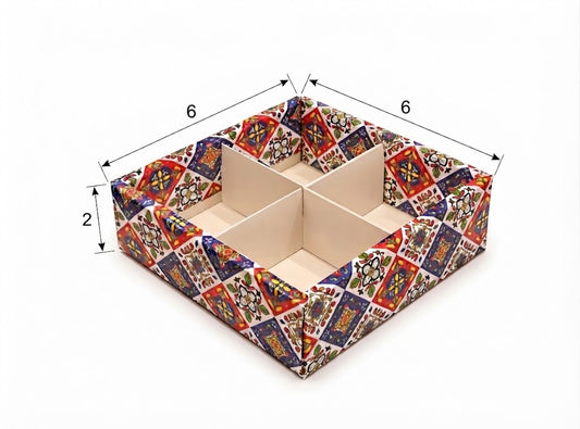 Festive Print 4 Cavity Partition Box – 6 × 6 × 2 Inches