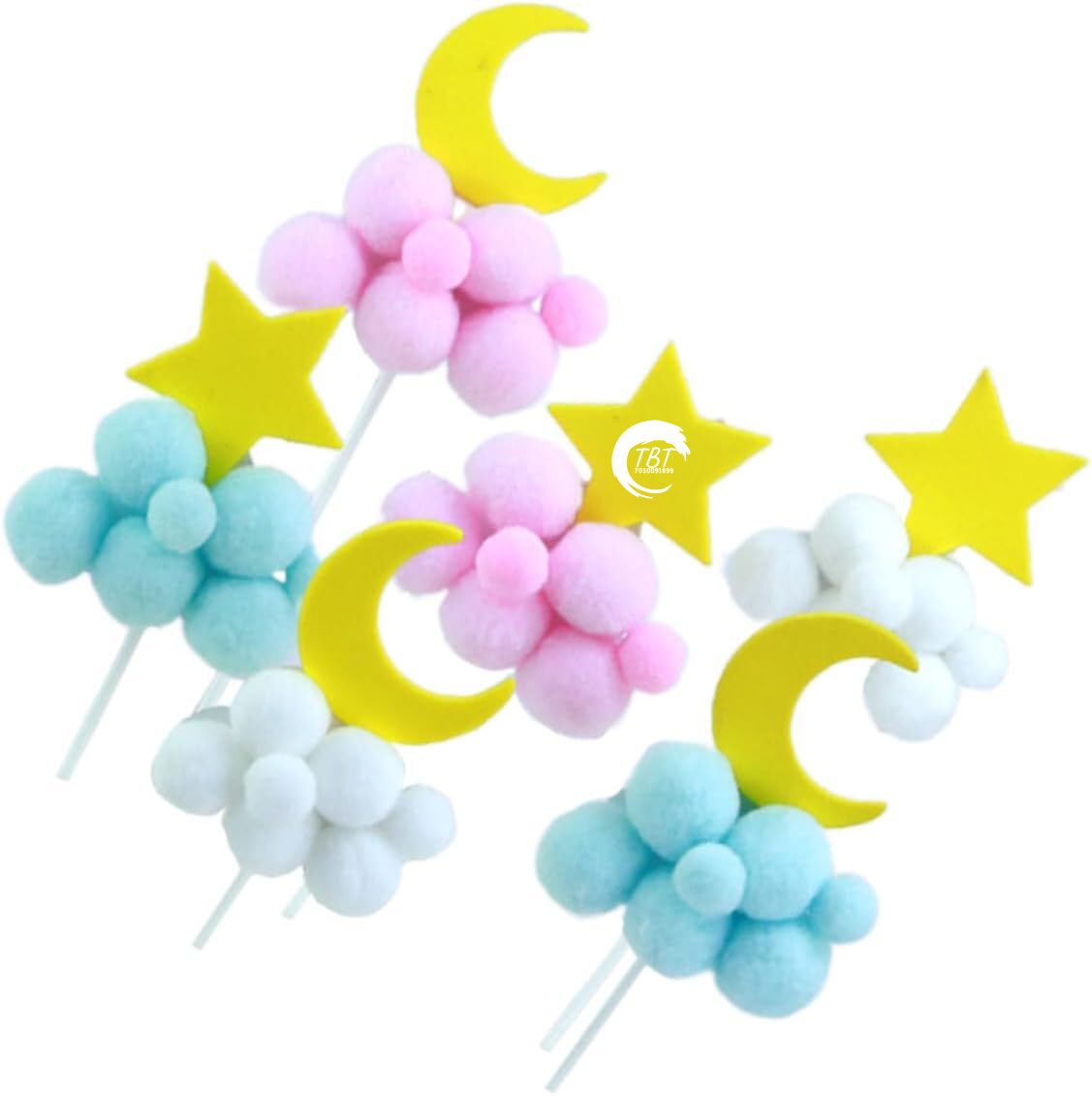 Star Moon Cloud Cotton Balls PomPom Topper