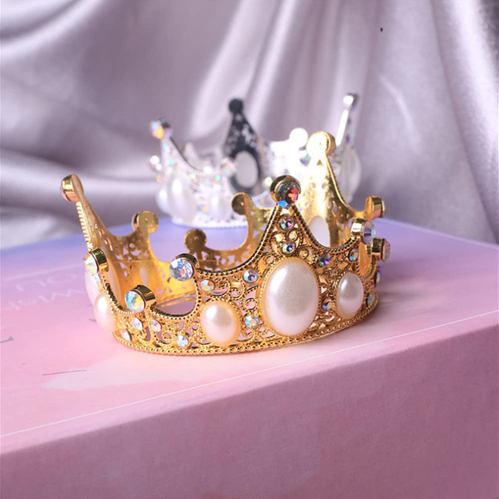 Gold Pearl Gemstone Crown Cake Decoration