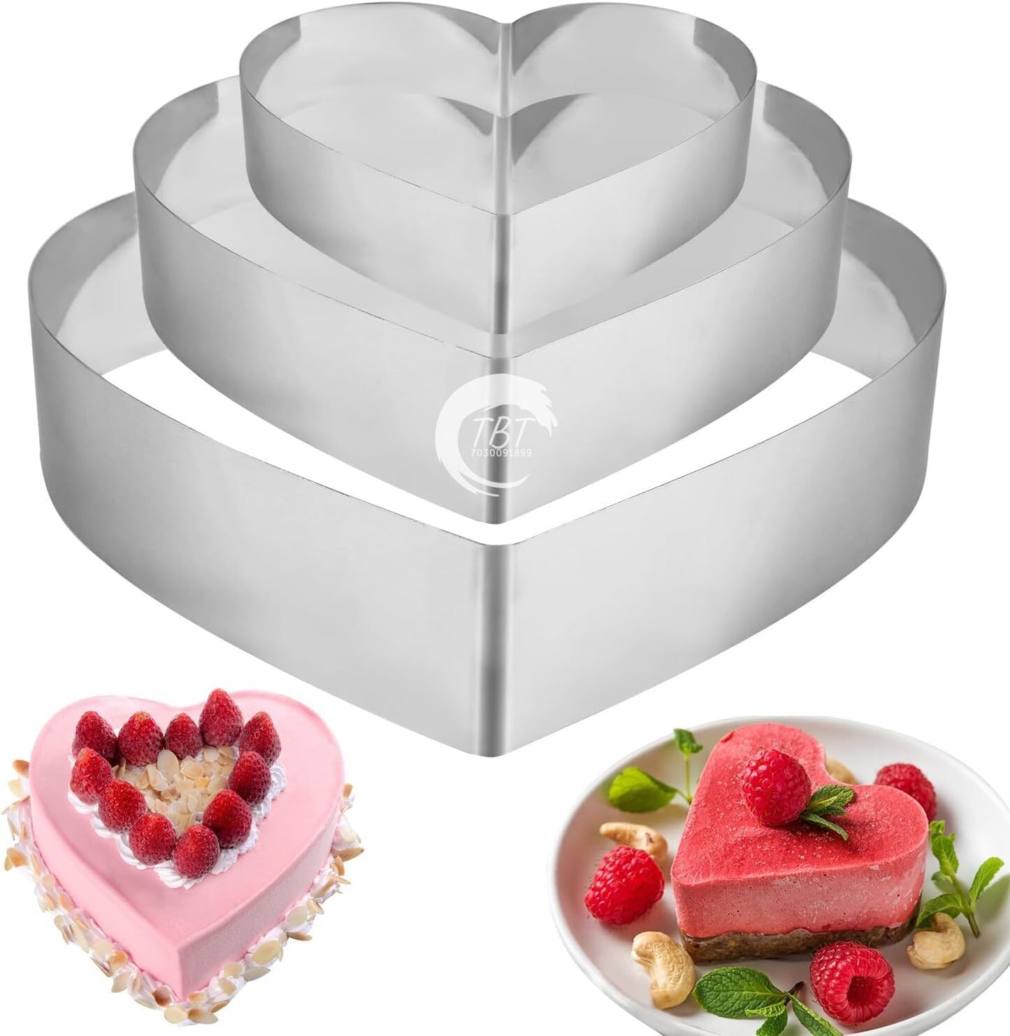 3 Different Size Stainless Steel Heart Cake Ring Set