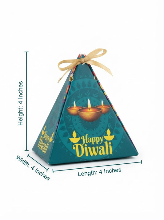 Happy Diwali Designer Pyramid Gift Box with Ribbon – (Pack of 10 Pcs)