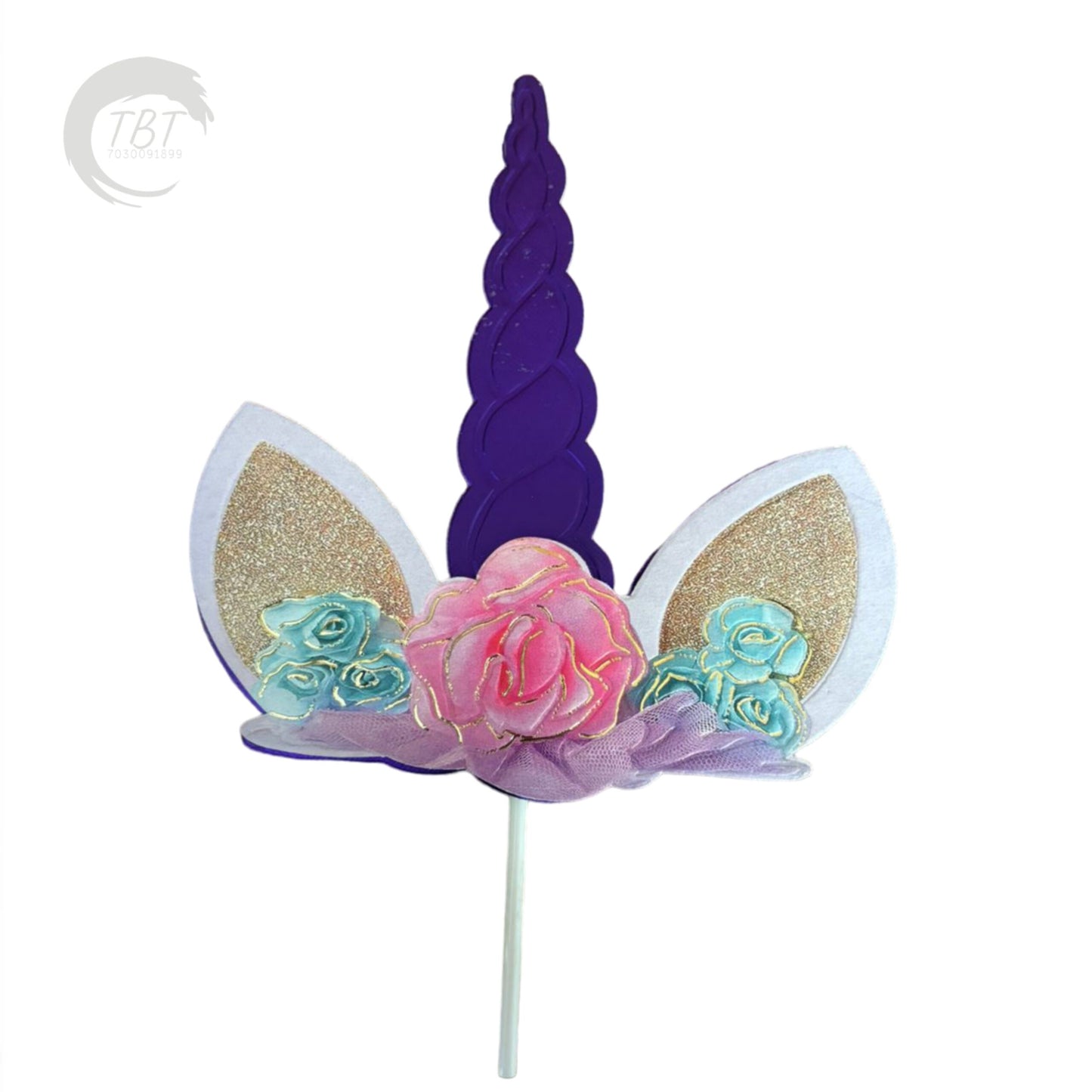 3D Unicorn Horn Paper Theme Topper - Royal Blue