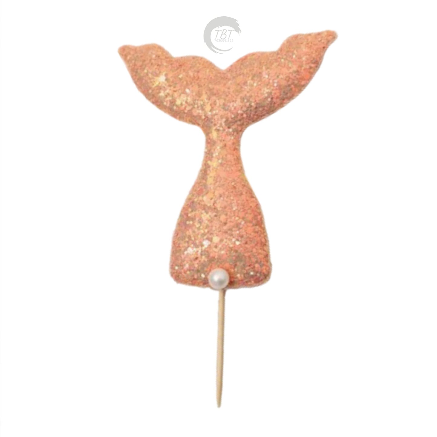 3D Glitter Mermaid Tail Cake Topper - Peach