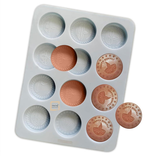 Happy Diwali Round Diya Coin Chocolate Silicone Mold