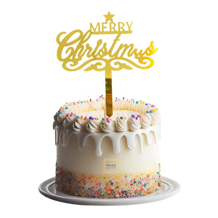 Merry Christmas Golden Acrylic Cake Topper #6