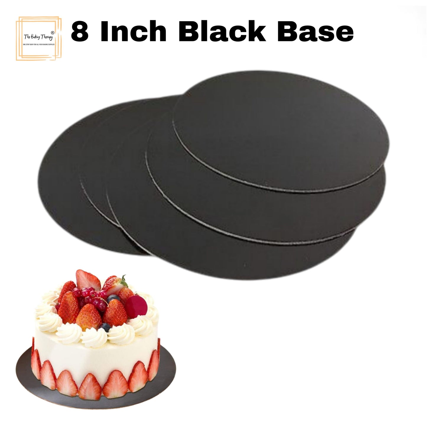 8 Inch MDF Round Cake Base Board Plate Pack Of 10 Pcs ( Black )