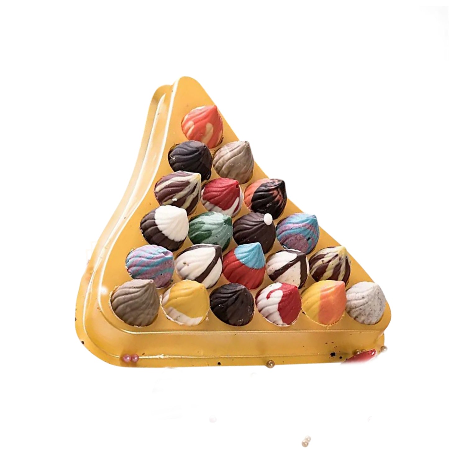 21 Cavity Plastic PVC Modak Shape Hamper Box Golden Tray With Clear Transparent Lid Triangle Shape Box