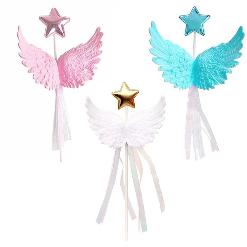 White Angel Feather Wings Star Cake Topper