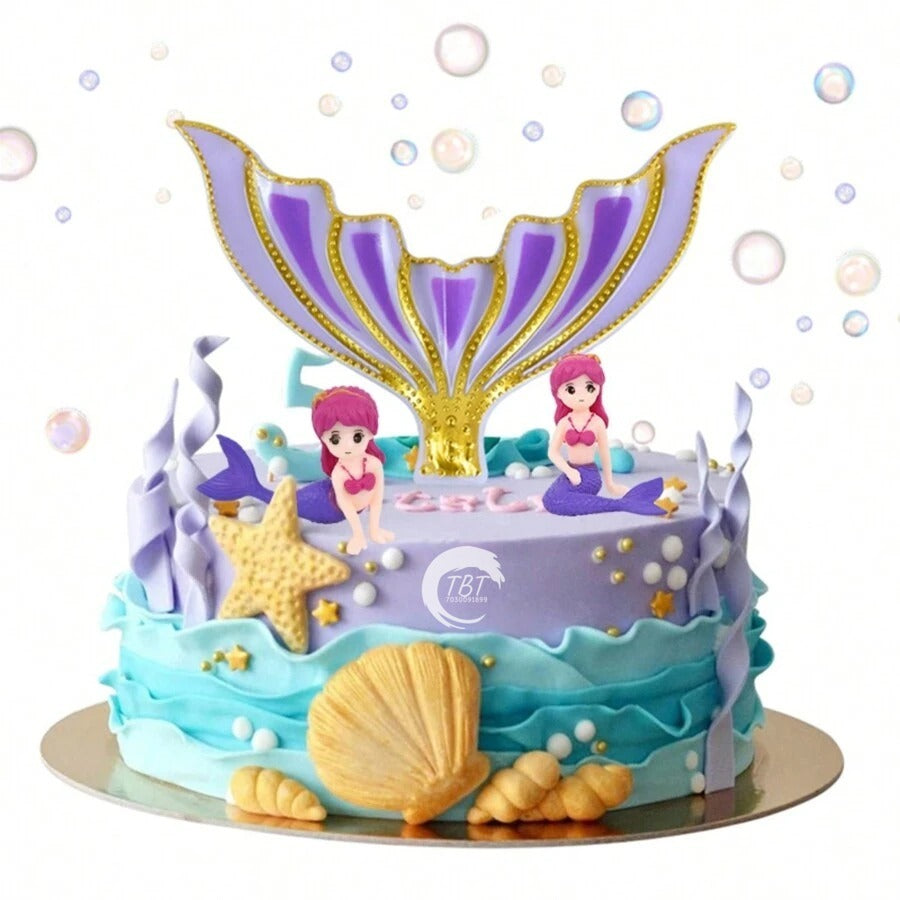 Mermaid Tail with Sparkle Border Paper Cake Topper - Purple