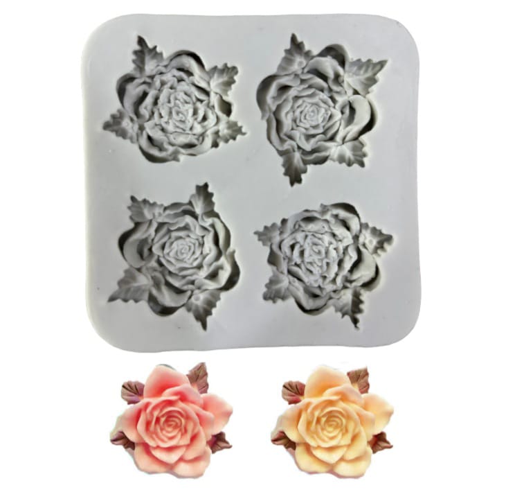 4 Cavity Rose Flower Silicone Fondant Mold