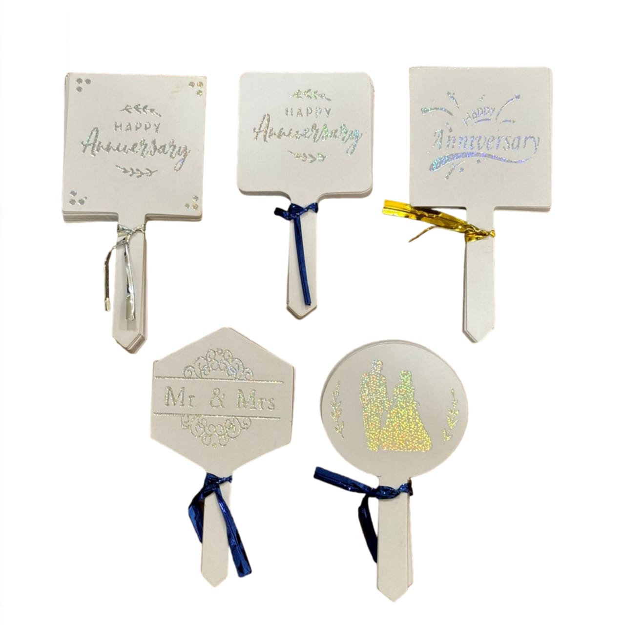 Happy Anniversary Paper Foil Silver Tag Paper Topper 50Pcs