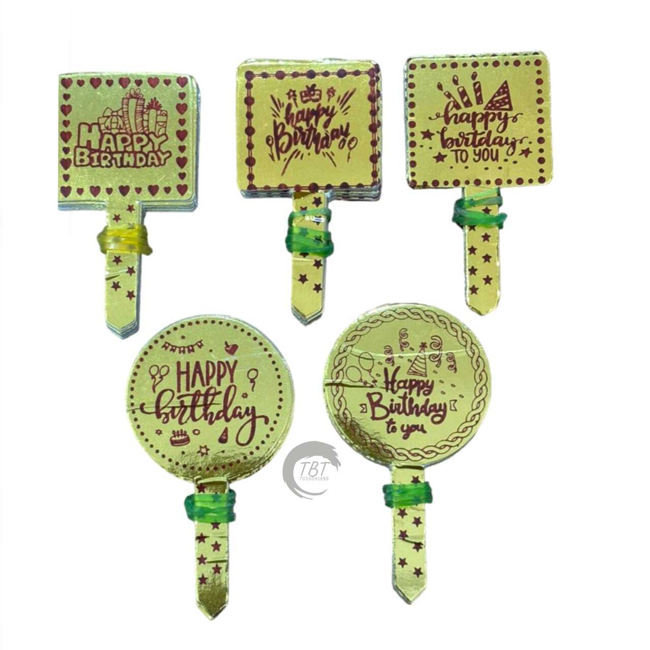 Happy Birthday Paper Golden Tag Paper Topper 50Pcs