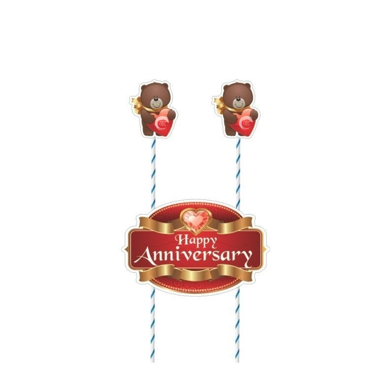 Panda Theme Happy Anniversary Paper Cake Topper