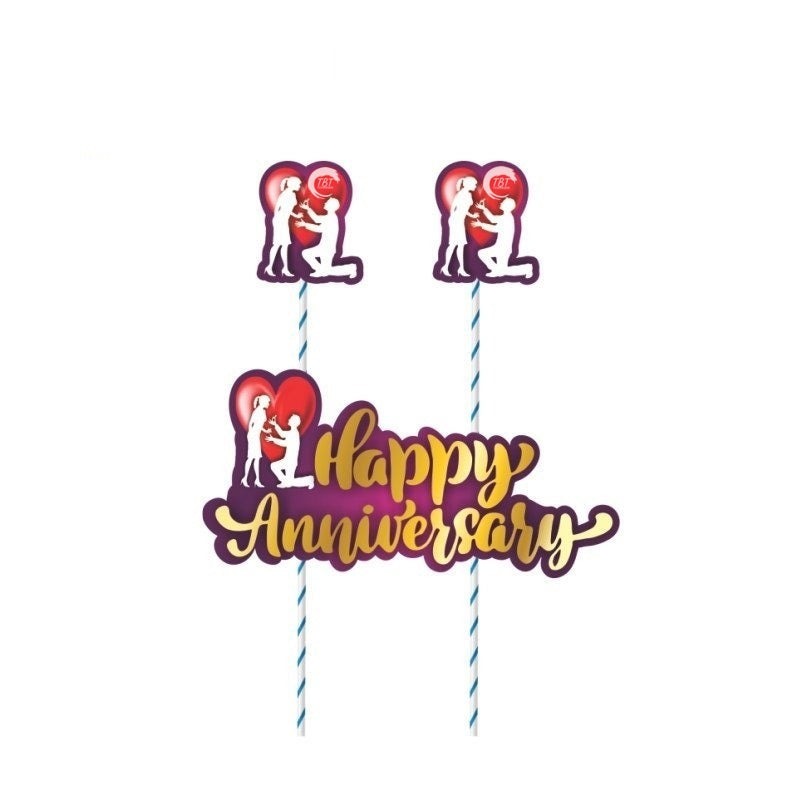 Couple Theme Happy Anniversary Paper Cake Topper