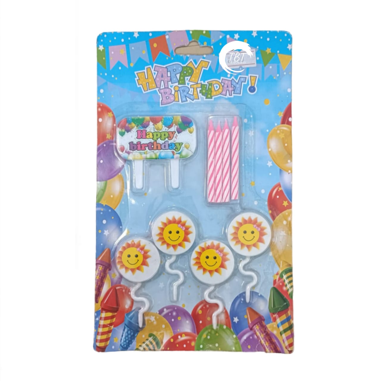Sun Happy Birthday Cake Topper With Pink Candle