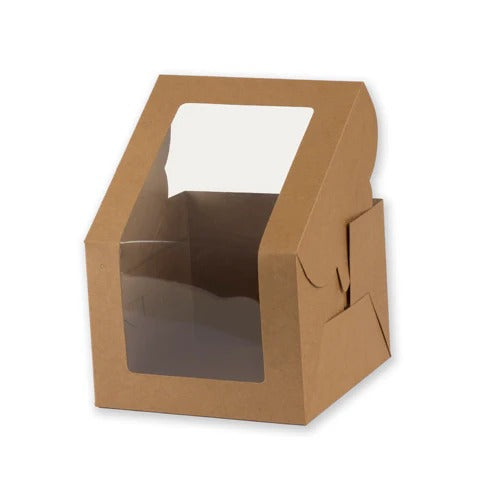 Brown Kraft Bento Cake Box With Full L Shape Window ( Pack Of 10 Pcs )