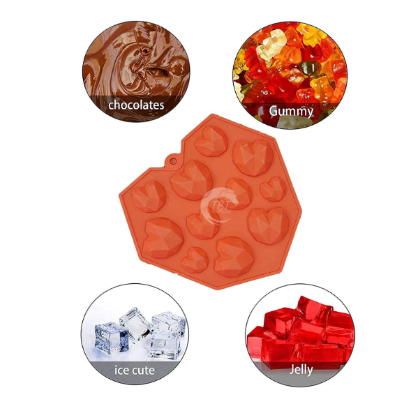 11 Cavity 3D Small Diamond Heart Silicone Mold