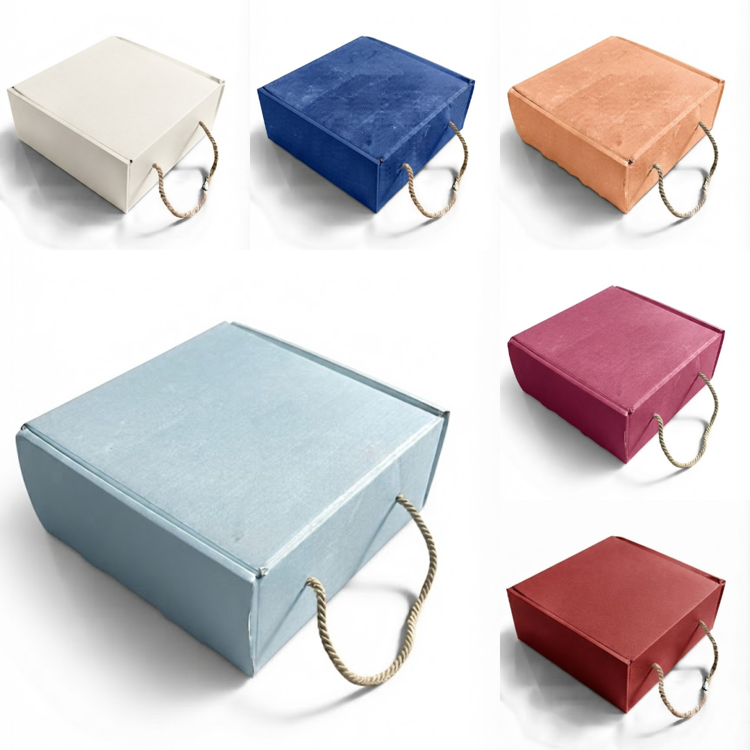 Premium Textured Rigid Gift Box with Twisted Rope Handle - (8.5" x 8.5" x 3.7")