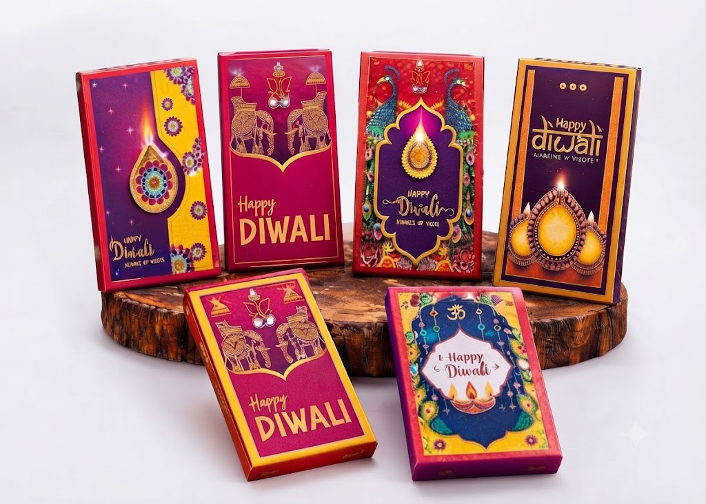 Happy Diwali Chocolate Bar Gift Box (6x3 Inch) - Pack of 10 Pcs
