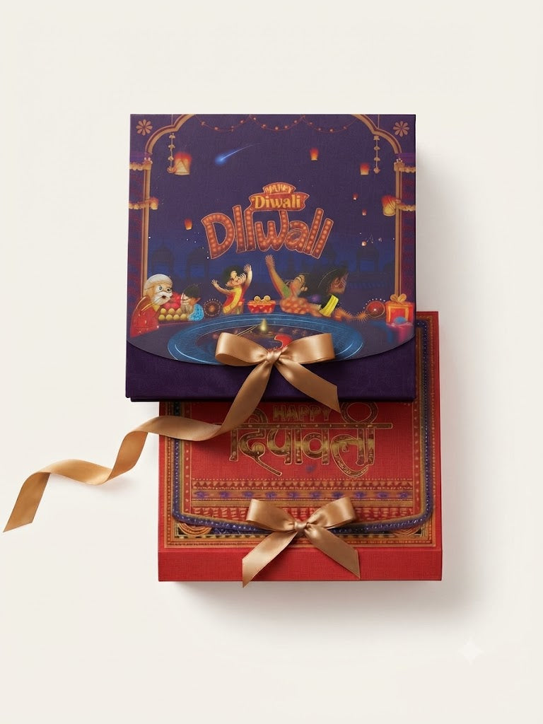 Diwali Gift Packing Box Set of 5 | Premium Festive Sweet, Mithai & Chocolate Packaging Boxes with Ribbon | Decorative Gift Boxes