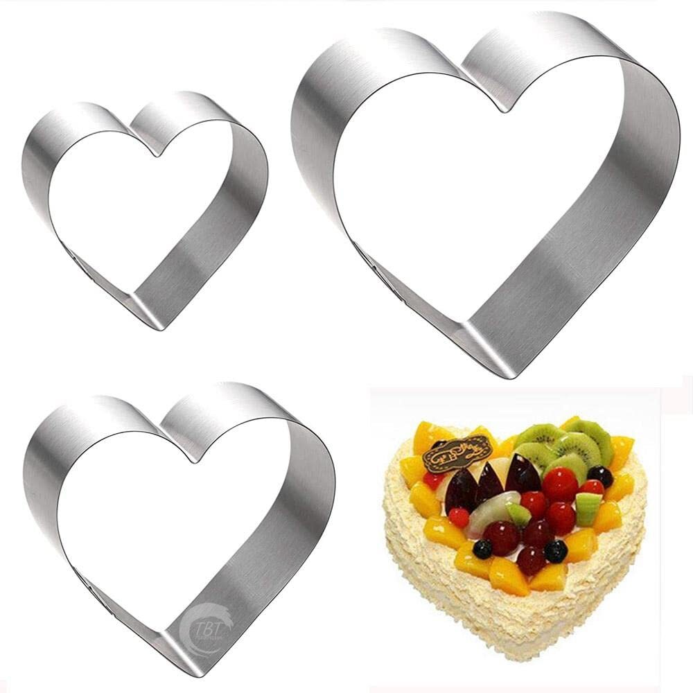 3 Different Size Stainless Steel Heart Cake Ring Set