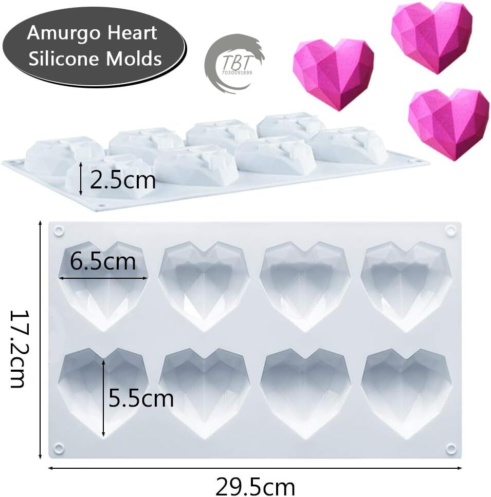 8 Cavity Heart Shape 3D Silicone Mold