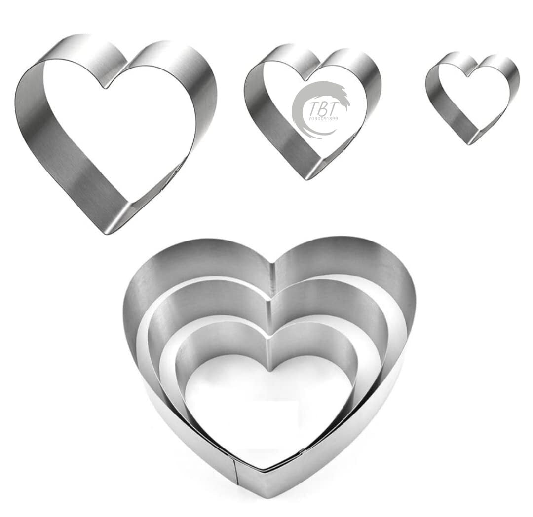 3 Different Size Stainless Steel Heart Cake Ring Set