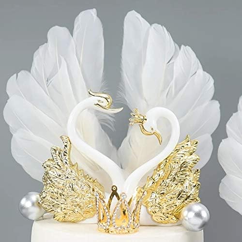 2Pcs Gold Wings Swan Toys Cake Topper