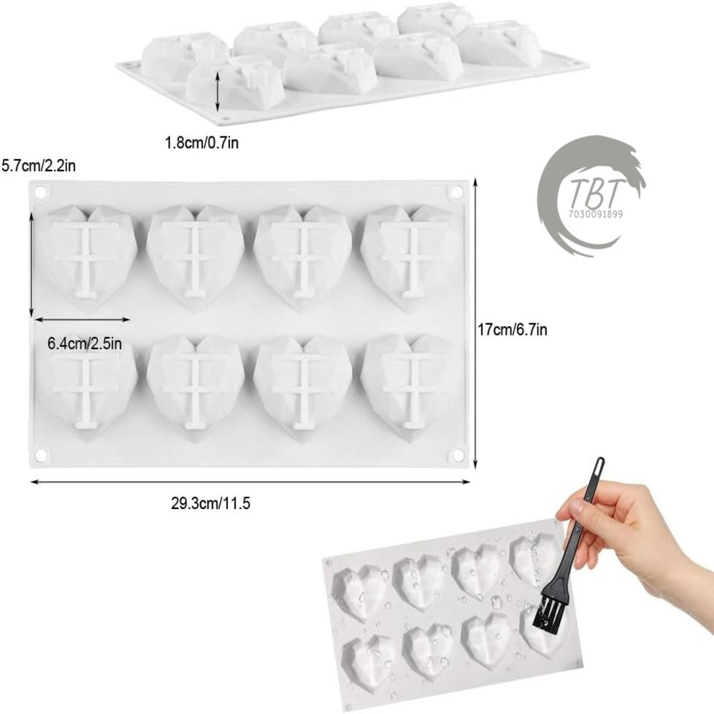 8 Cavity Heart Shape 3D Silicone Mold