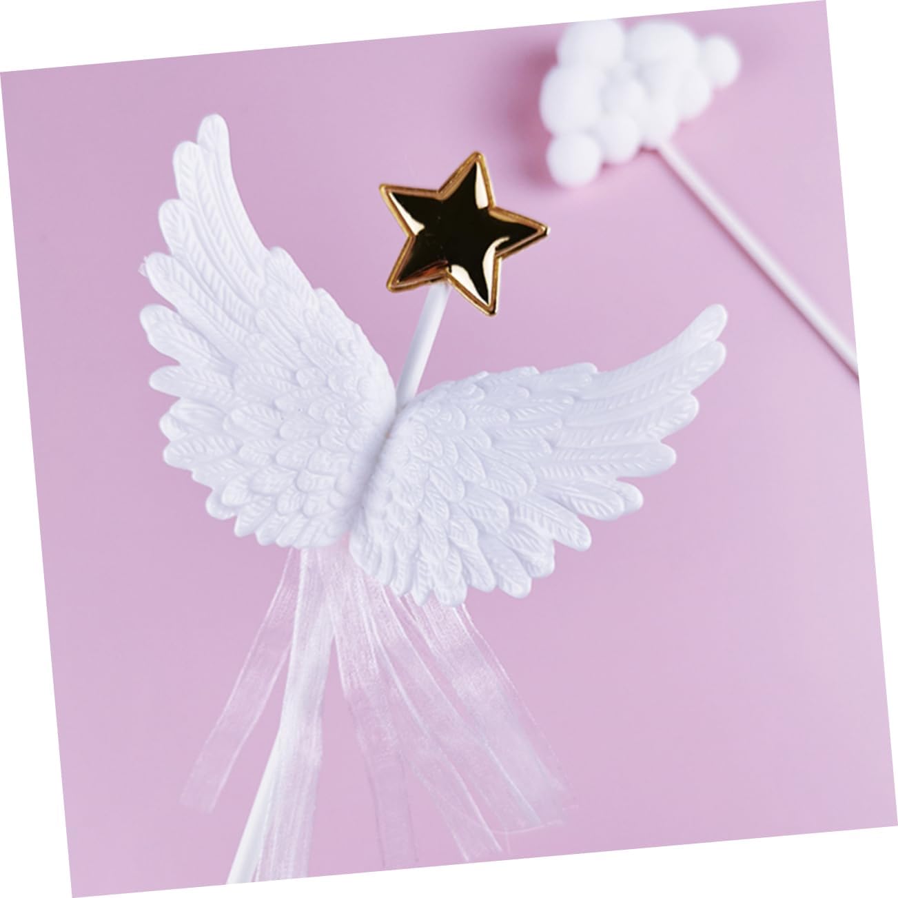 White Angel Feather Wings Star Cake Topper