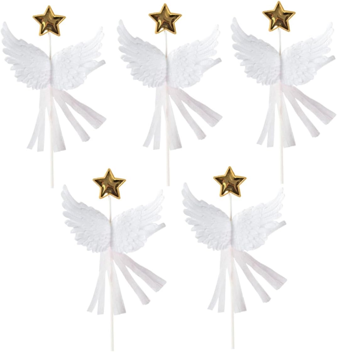 White Angel Feather Wings Star Cake Topper