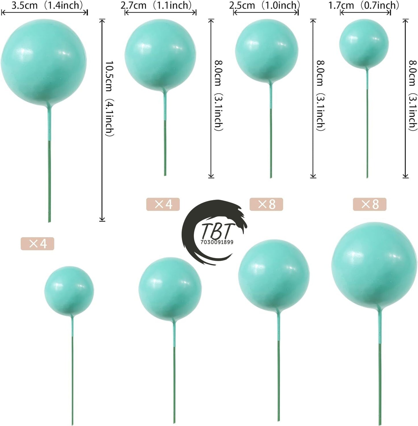 20Pcs Teal Faux Ball Cake Decoration