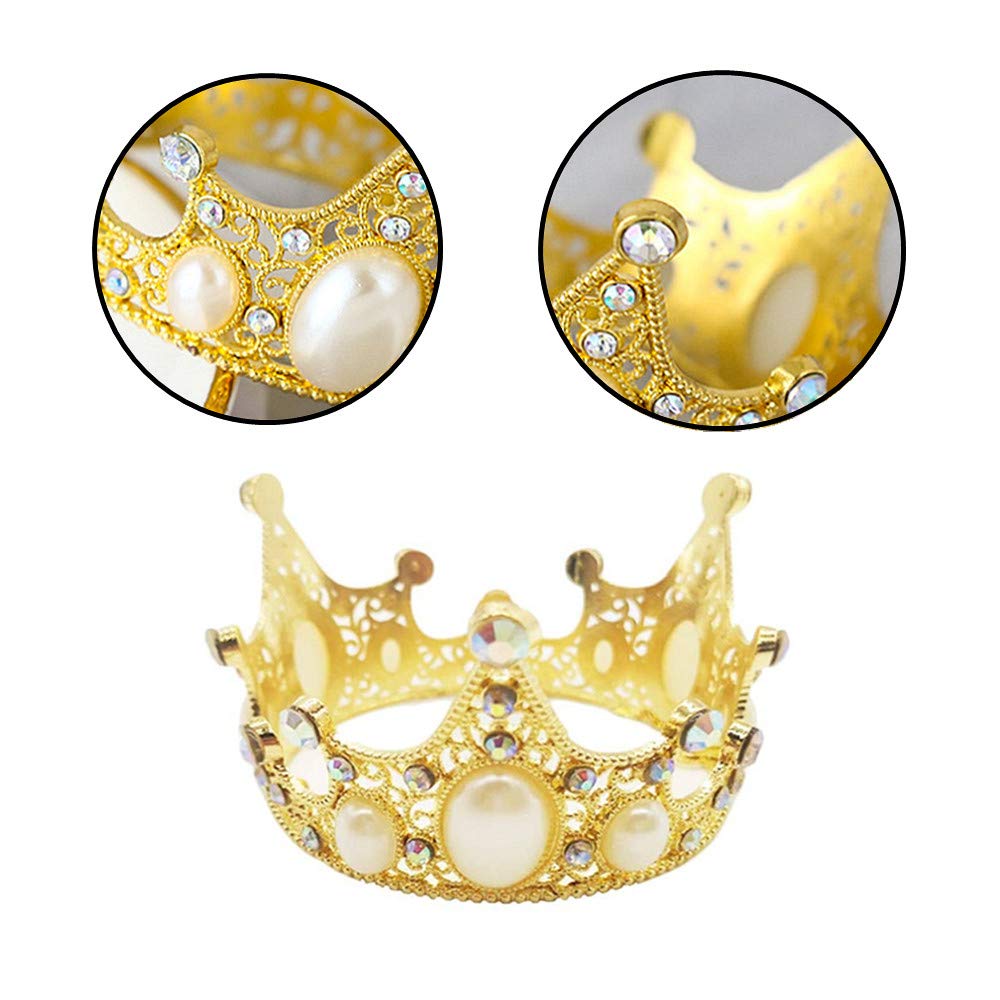 Gold Pearl Gemstone Crown Cake Decoration