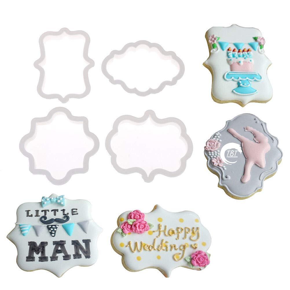4Pcs Vintage Plaque Frame Fondant And Cookie Cutter