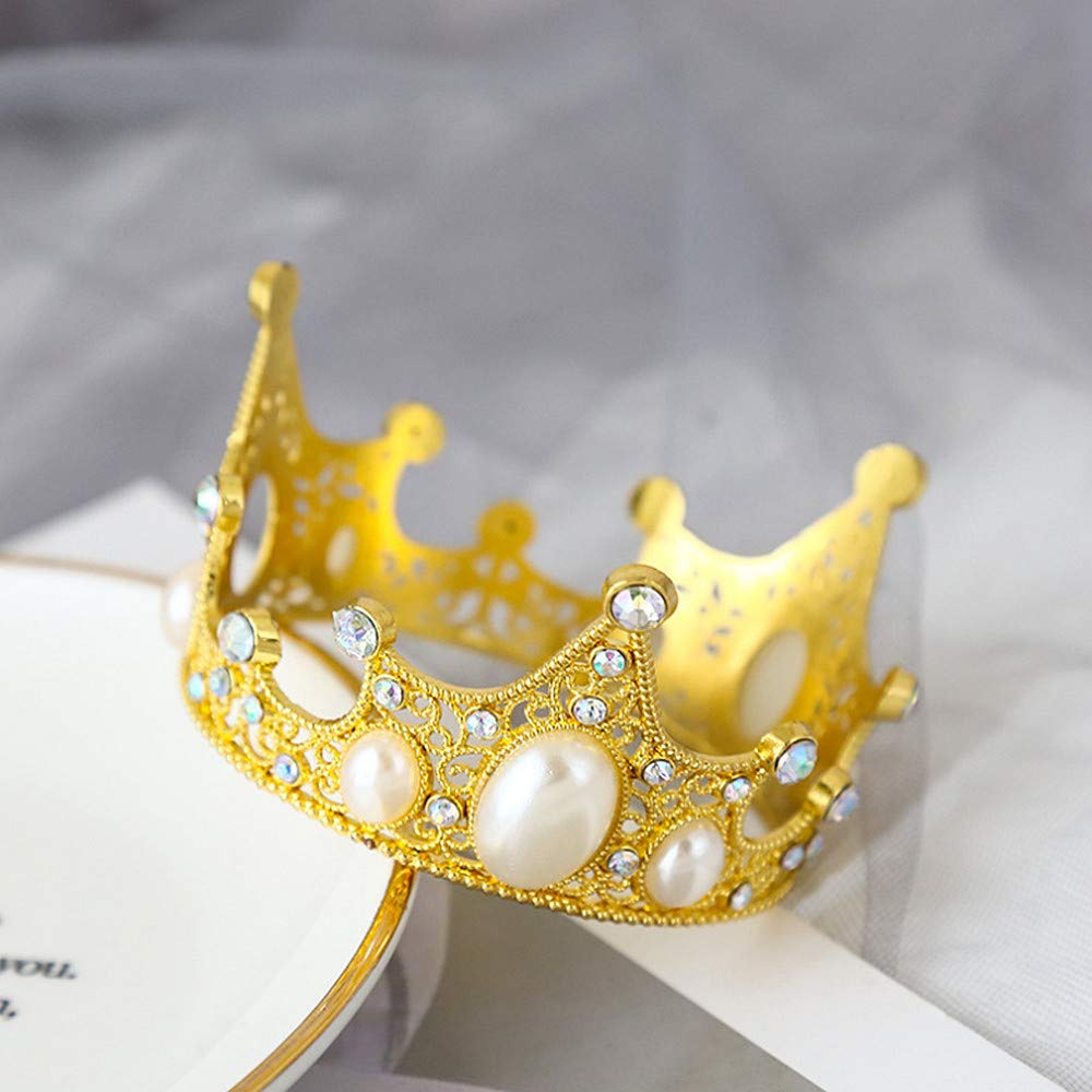 Gold Pearl Gemstone Crown Cake Decoration
