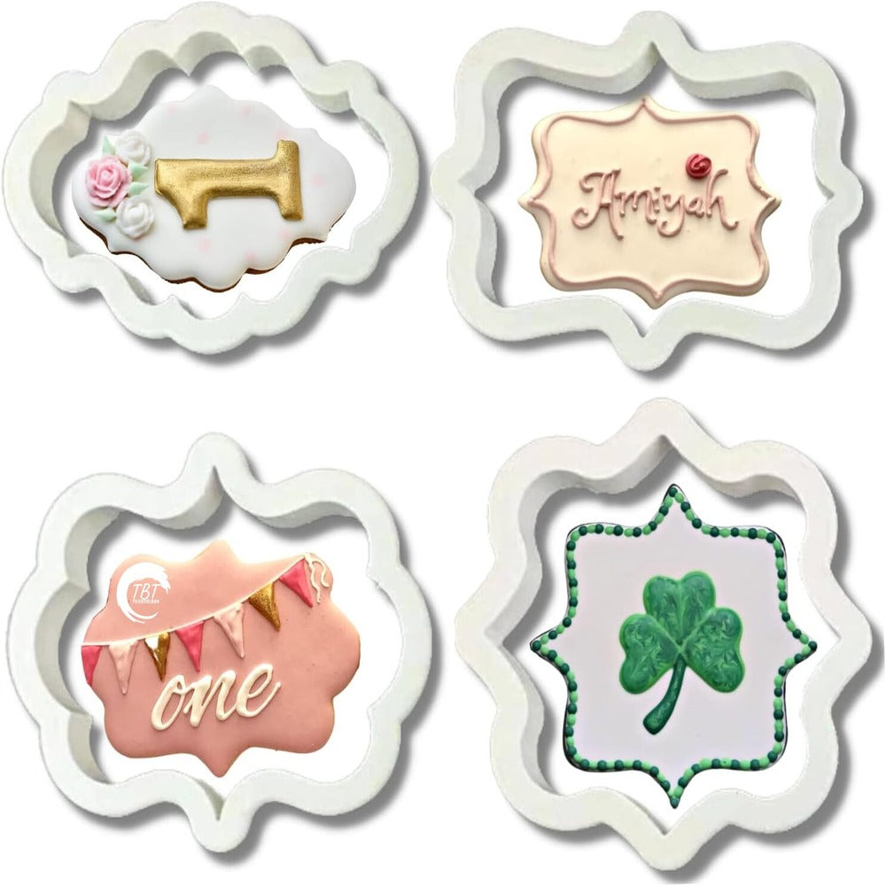 4Pcs Vintage Plaque Frame Fondant And Cookie Cutter