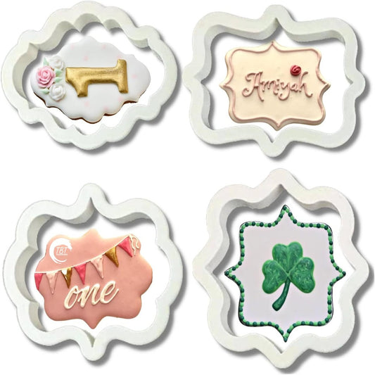 4Pcs Vintage Plaque Frame Fondant And Cookie Cutter