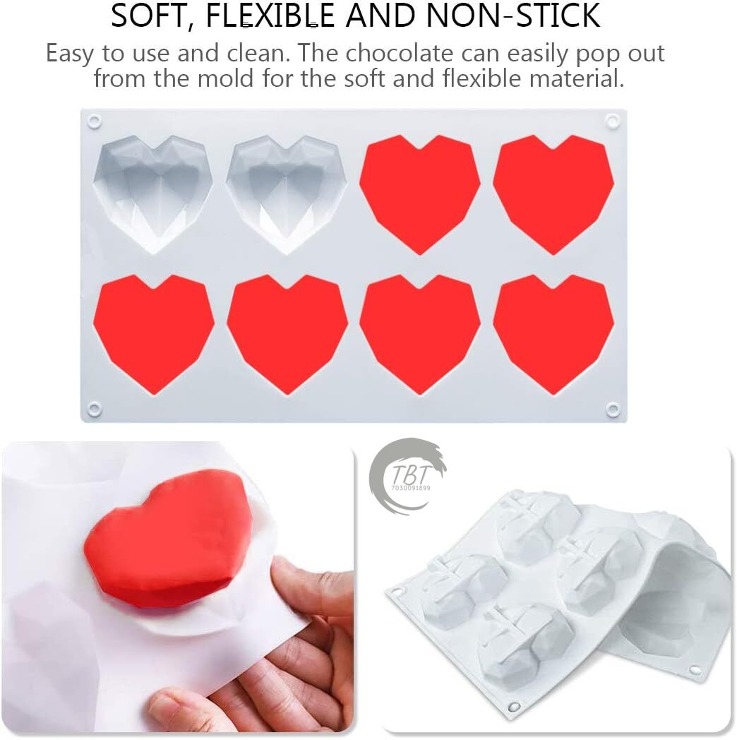 8 Cavity Heart Shape 3D Silicone Mold