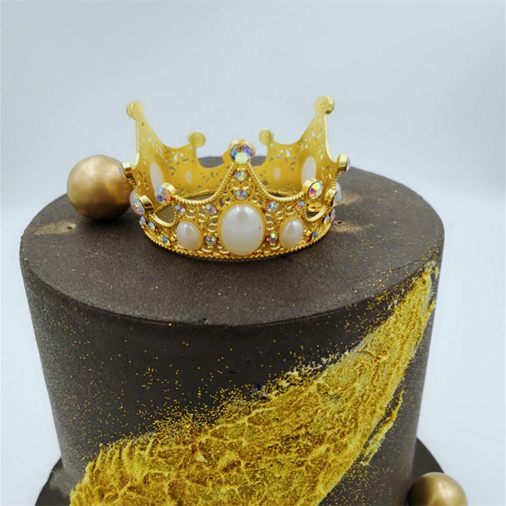 Gold Pearl Gemstone Crown Cake Decoration