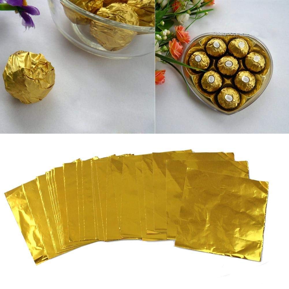 250 Pcs Square Aluminium Foil Chocolate Packaging Wrapper Gold