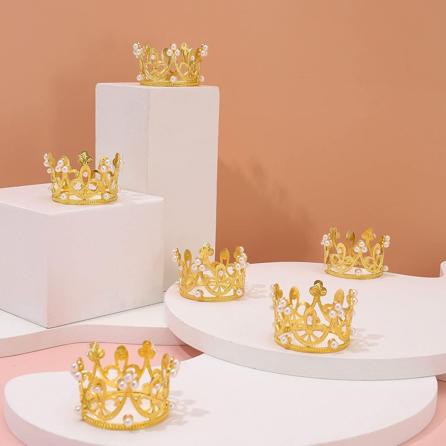Plastic Golden Pearl Crown Cake Decoration