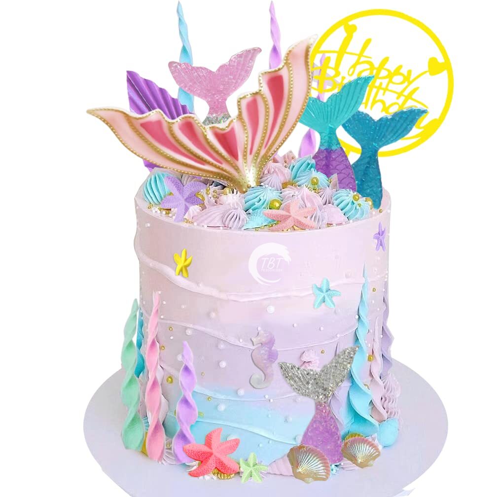 Mermaid Tail with Sparkle Border Paper Cake Topper - Pink