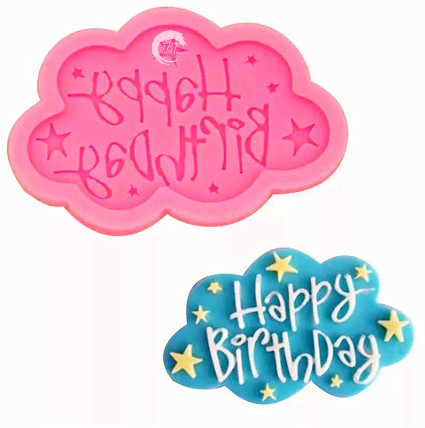Cloud Happy Birthday Letters Silicone Fondant Mold