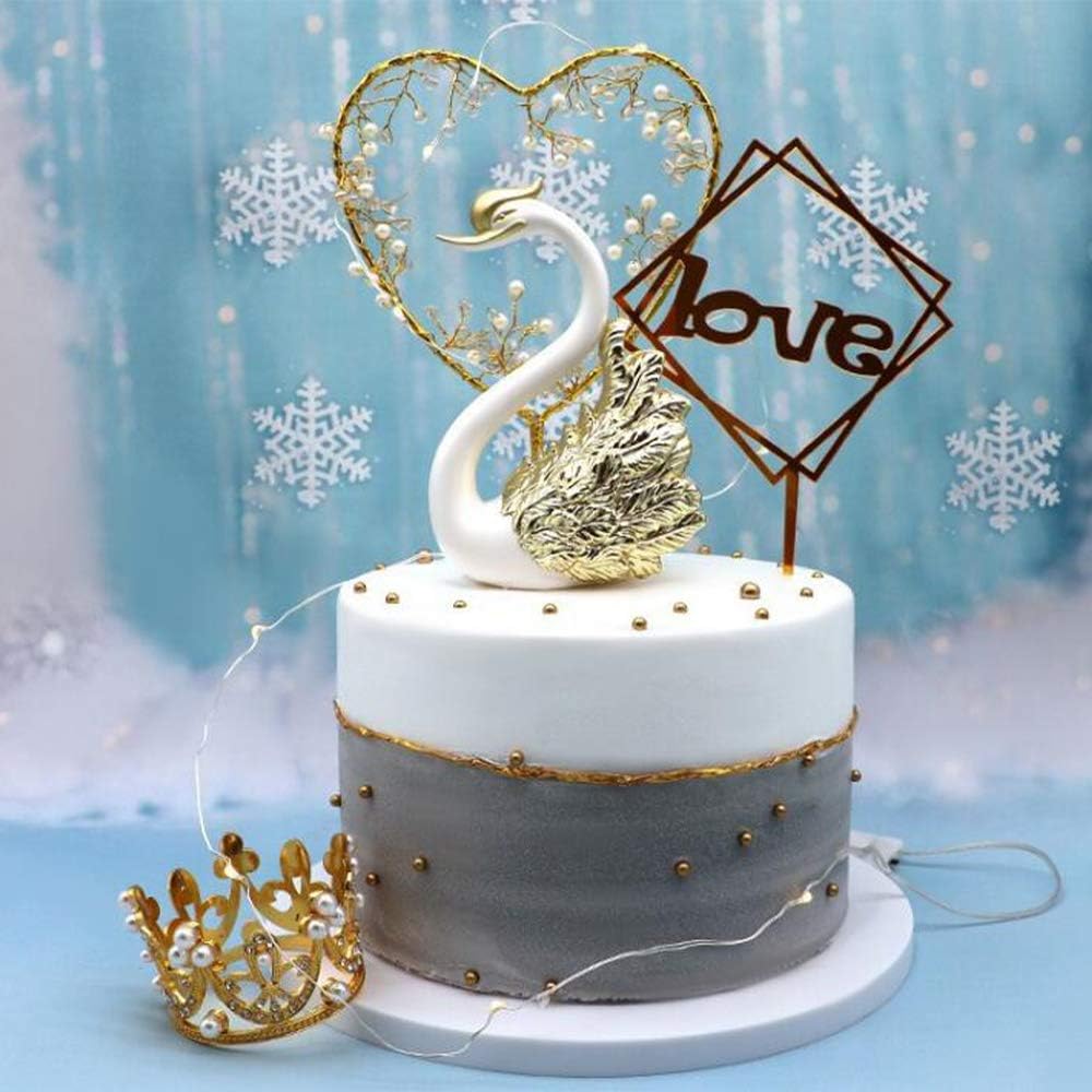 2Pcs Gold Wings Swan Toys Cake Topper