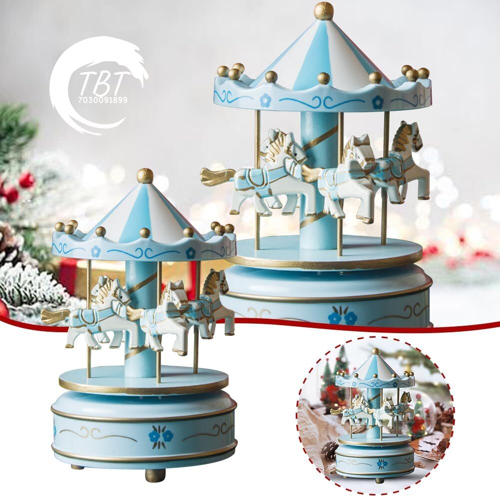 Carousel Rotating Musical Horse Music Box Toy - Blue