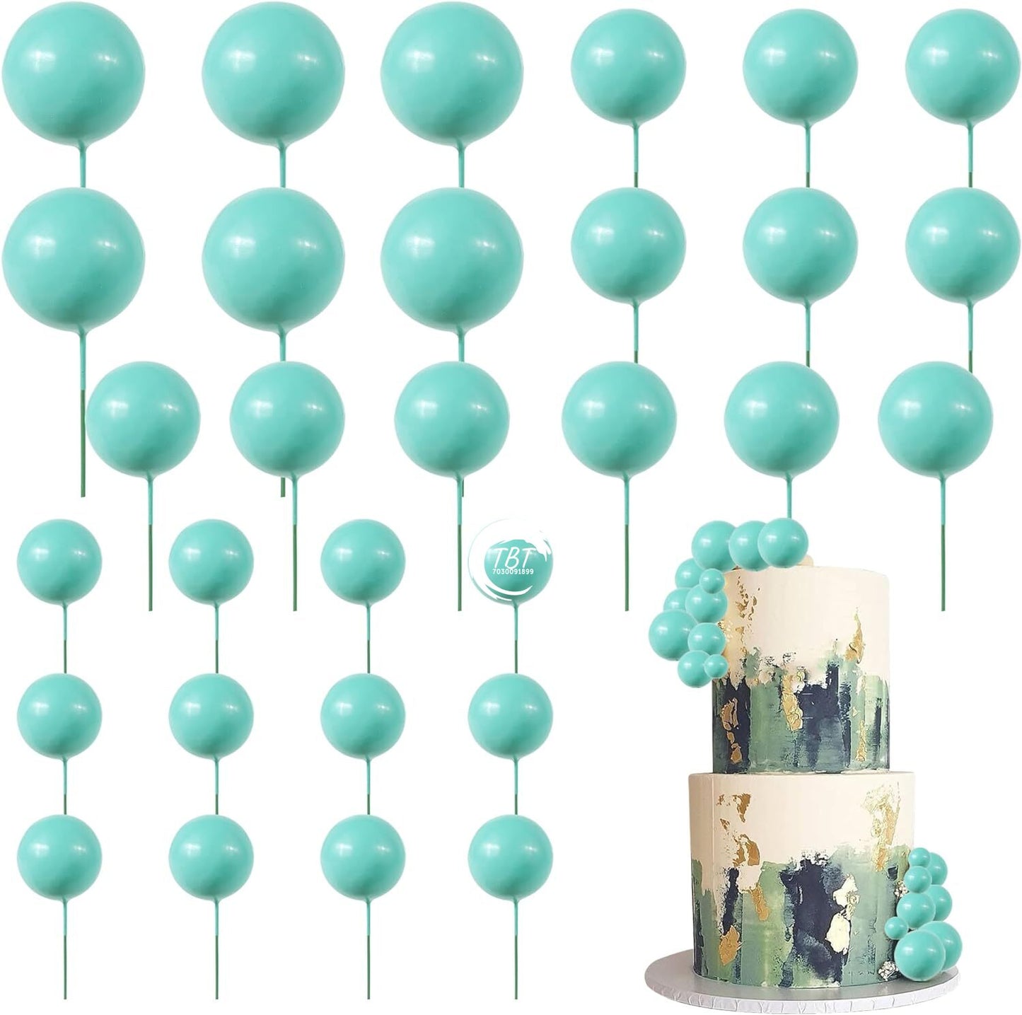 20Pcs Teal Faux Ball Cake Decoration
