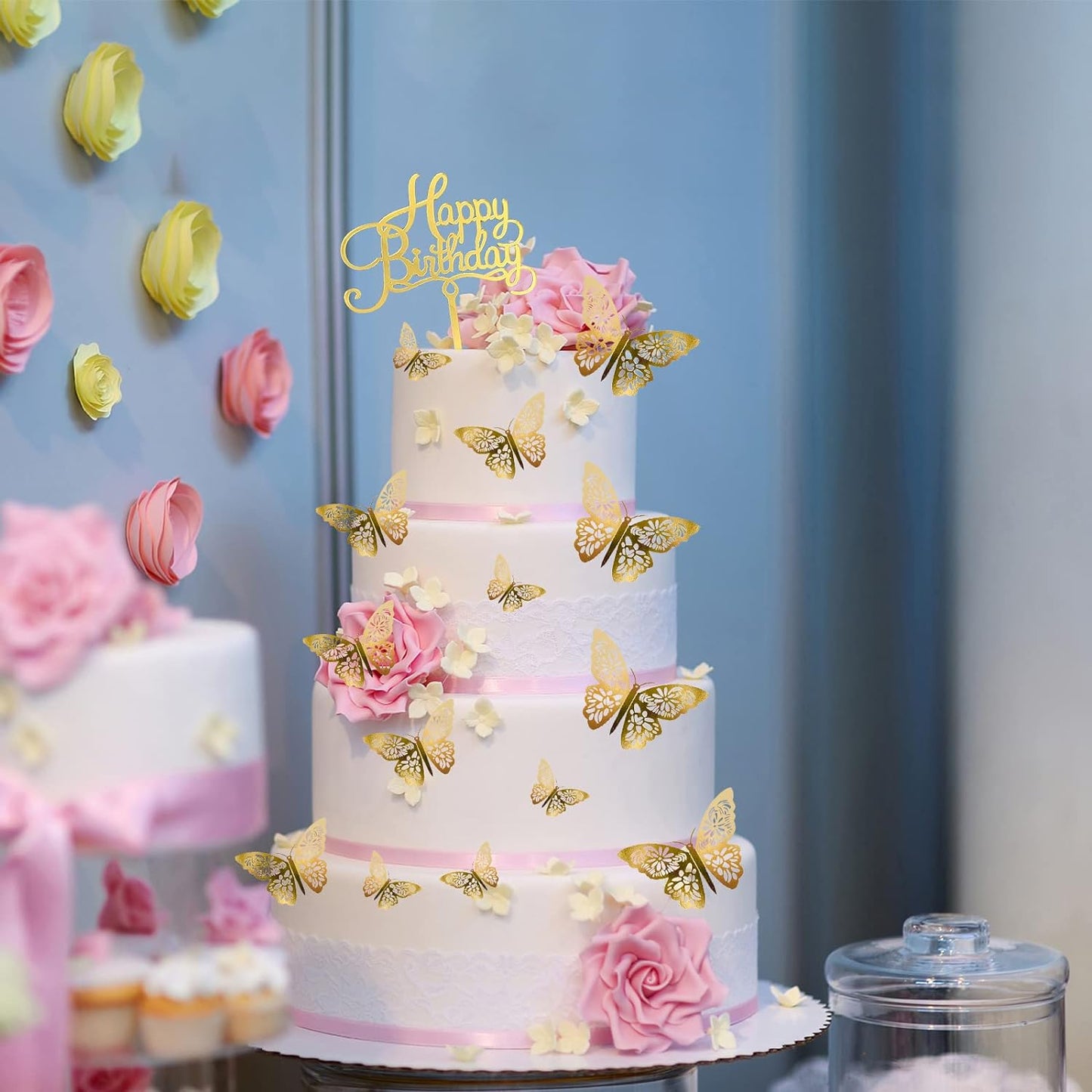 Golden Butterfly Paper Topper For Cake And Cupcake Decoration