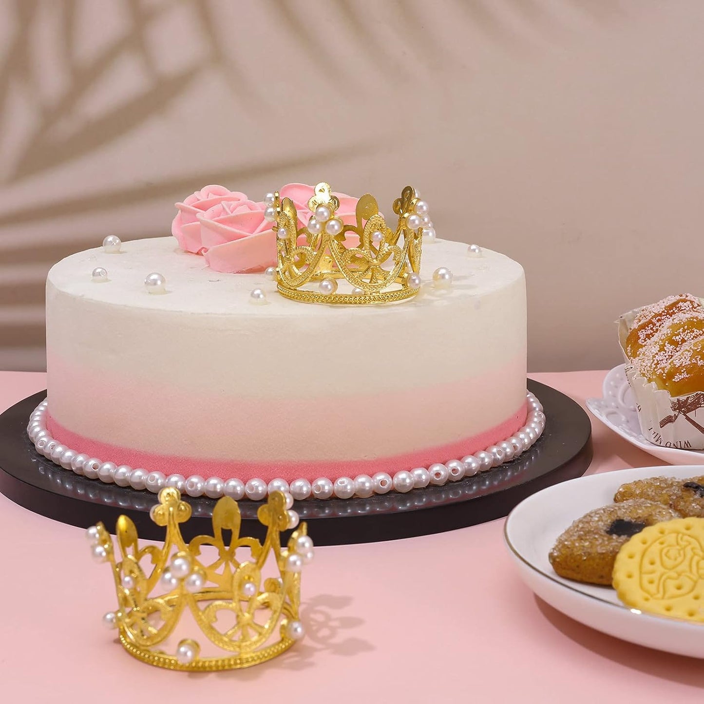 Plastic Golden Pearl Crown Cake Decoration