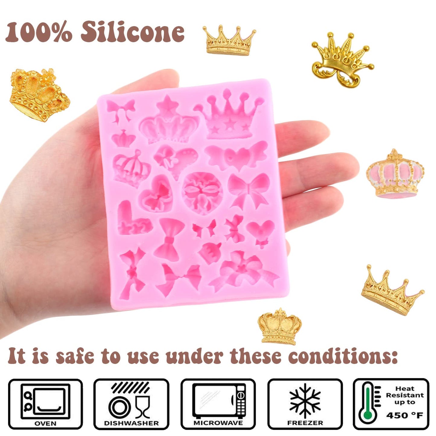 Bows Crown Heart Silicone Fondant Mold