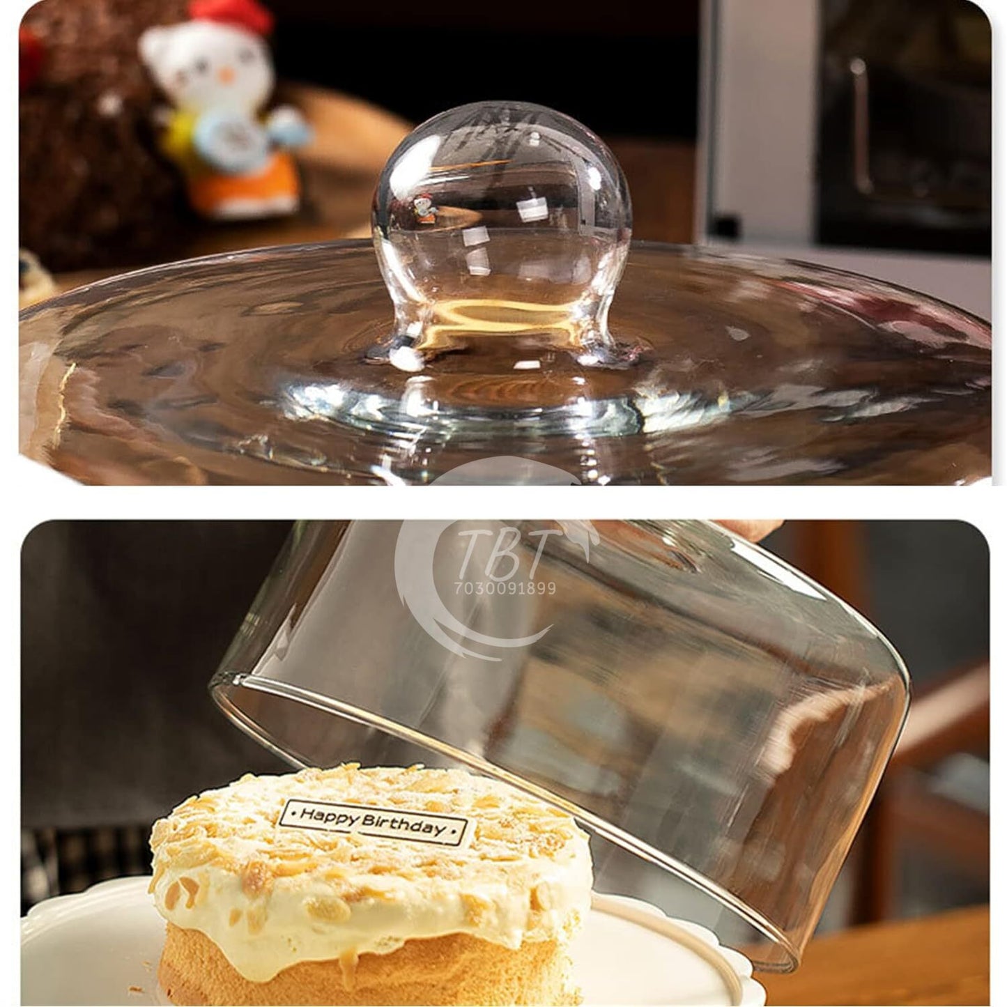Wooden Cake Stand With Glass 10"